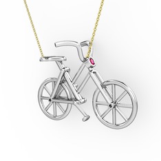 Bisiklet Kolye - Rodolit garnet 8 ayar beyaz altın kolye (40 cm altın rolo zincir) #52hju4