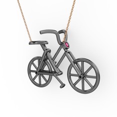 Bisiklet Kolye - Rodolit garnet 925 ayar siyah rodyum kaplama gümüş kolye (40 cm rose altın rolo zincir) #6ev4li