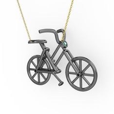 Bisiklet Kolye - Yeşil kuvars 925 ayar siyah rodyum kaplama gümüş kolye (40 cm gümüş rolo zincir) #9932o3