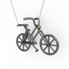Bisiklet Kolye - Peridot 925 ayar siyah rodyum kaplama gümüş kolye (40 cm beyaz altın rolo zincir) #9p0sns