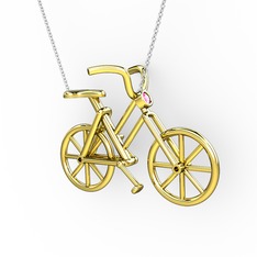 Bisiklet Kolye - Pembe kuvars 18 ayar altın kolye (40 cm beyaz altın rolo zincir) #ab4f89