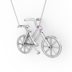 Bisiklet Kolye - Pembe kuvars 14 ayar beyaz altın kolye (40 cm beyaz altın rolo zincir) #c0wmqm