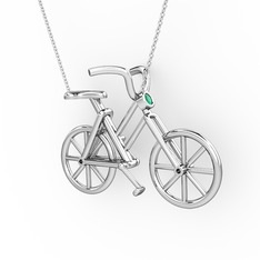 Bisiklet Kolye - Kök zümrüt 8 ayar beyaz altın kolye (40 cm beyaz altın rolo zincir) #ci3f4