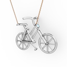 Bisiklet Kolye - Akuamarin 14 ayar beyaz altın kolye (40 cm rose altın rolo zincir) #csa63f