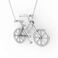Bisiklet Kolye - Siyah zirkon 14 ayar beyaz altın kolye (40 cm beyaz altın rolo zincir) #d9esae