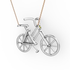 Bisiklet Kolye - Peridot 14 ayar beyaz altın kolye (40 cm rose altın rolo zincir) #dds766