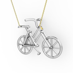 Bisiklet Kolye - Sitrin 8 ayar beyaz altın kolye (40 cm gümüş rolo zincir) #ftm1yj