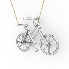 Bisiklet Kolye - Akuamarin 8 ayar beyaz altın kolye (40 cm altın rolo zincir) #itiy2r