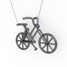 Bisiklet Kolye - Lab safir 925 ayar siyah rodyum kaplama gümüş kolye (40 cm beyaz altın rolo zincir) #jd5mcy
