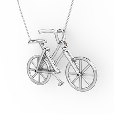 Bisiklet Kolye - Dumanlı kuvars 14 ayar beyaz altın kolye (40 cm beyaz altın rolo zincir) #k8mggs