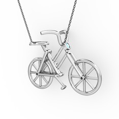 Bisiklet Kolye - Akuamarin 14 ayar beyaz altın kolye (40 cm gümüş rolo zincir) #kdpgqj