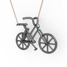 Bisiklet Kolye - Akuamarin 925 ayar siyah rodyum kaplama gümüş kolye (40 cm gümüş rolo zincir) #ksd4o2