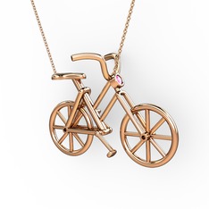 Bisiklet Kolye - Pembe kuvars 14 ayar rose altın kolye (40 cm rose altın rolo zincir) #mvj6p0