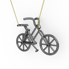 Bisiklet Kolye - Sitrin 925 ayar siyah rodyum kaplama gümüş kolye (40 cm altın rolo zincir) #sn95zn