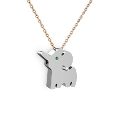 Fil Kolye - Yeşil kuvars 18 ayar beyaz altın kolye (40 cm rose altın rolo zincir) #12ozrax