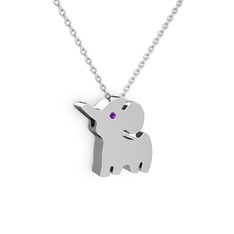 Fil Kolye - Ametist 18 ayar beyaz altın kolye (40 cm beyaz altın rolo zincir) #14sc1m6