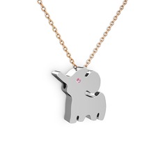 Fil Kolye - Pembe kuvars 18 ayar beyaz altın kolye (40 cm gümüş rolo zincir) #1iu3hn0