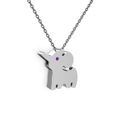 Fil Kolye - Ametist 14 ayar beyaz altın kolye (40 cm gümüş rolo zincir) #1vkl4ic