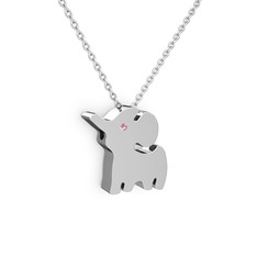 Fil Kolye - Pembe kuvars 8 ayar beyaz altın kolye (40 cm gümüş rolo zincir) #7oc2mw