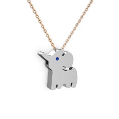 Fil Kolye - Lab safir 18 ayar beyaz altın kolye (40 cm rose altın rolo zincir) #agc5we