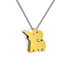 Fil Kolye - Pembe kuvars 18 ayar altın kolye (40 cm gümüş rolo zincir) #bdocmt