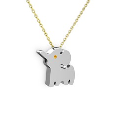 Fil Kolye - Sitrin 925 ayar gümüş kolye (40 cm altın rolo zincir) #bfe231