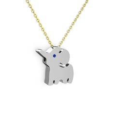 Fil Kolye - Lab safir 18 ayar beyaz altın kolye (40 cm gümüş rolo zincir) #ibjmsi