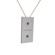 Domino Kolye - Dumanlı kuvars 14 ayar beyaz altın kolye (40 cm rose altın rolo zincir) #100qefm