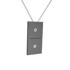 Domino Kolye - Beyaz zirkon 925 ayar siyah rodyum kaplama gümüş kolye (40 cm beyaz altın rolo zincir) #102o3vx
