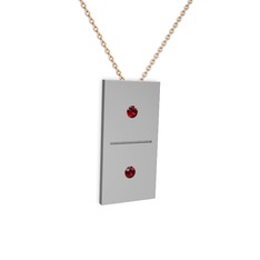 Domino Kolye - Garnet 14 ayar beyaz altın kolye (40 cm rose altın rolo zincir) #1274i7y