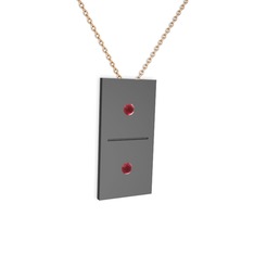 Domino Kolye - Kök yakut 925 ayar siyah rodyum kaplama gümüş kolye (40 cm rose altın rolo zincir) #12o28wk