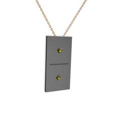 Domino Kolye - Peridot 925 ayar siyah rodyum kaplama gümüş kolye (40 cm rose altın rolo zincir) #1306qp2