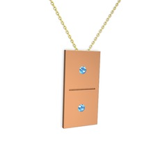 Domino Kolye - Akuamarin 14 ayar rose altın kolye (40 cm altın rolo zincir) #1372xuo