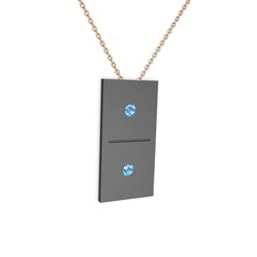 Domino Kolye - Akuamarin 925 ayar siyah rodyum kaplama gümüş kolye (40 cm rose altın rolo zincir) #14kryoh