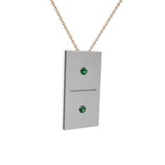 Domino Kolye - Yeşil kuvars 925 ayar gümüş kolye (40 cm rose altın rolo zincir) #14x8wco