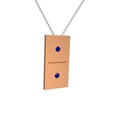 Domino Kolye - Lab safir 18 ayar rose altın kolye (40 cm gümüş rolo zincir) #15n1nyt