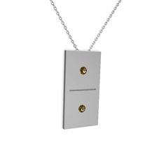 Domino Kolye - Dumanlı kuvars 14 ayar beyaz altın kolye (40 cm beyaz altın rolo zincir) #167mndr