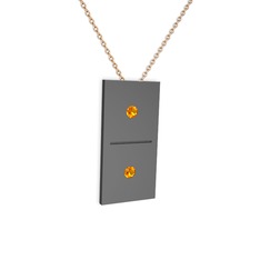 Domino Kolye - Sitrin 925 ayar siyah rodyum kaplama gümüş kolye (40 cm rose altın rolo zincir) #17zxg3f