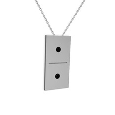 Domino Kolye - Siyah zirkon 18 ayar beyaz altın kolye (40 cm beyaz altın rolo zincir) #18ghkdk