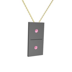 Domino Kolye - Pembe kuvars 925 ayar siyah rodyum kaplama gümüş kolye (40 cm gümüş rolo zincir) #190zcxm
