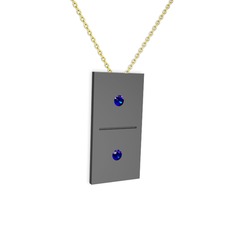 Domino Kolye - Lab safir 925 ayar siyah rodyum kaplama gümüş kolye (40 cm altın rolo zincir) #1an88xi