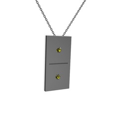 Domino Kolye - Peridot 925 ayar siyah rodyum kaplama gümüş kolye (40 cm gümüş rolo zincir) #1bqroxd