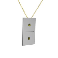 Domino Kolye - Peridot 8 ayar beyaz altın kolye (40 cm altın rolo zincir) #1cblagy