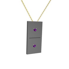Domino Kolye - Ametist 925 ayar siyah rodyum kaplama gümüş kolye (40 cm altın rolo zincir) #1d37x2f