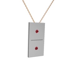 Domino Kolye - Kök yakut 18 ayar beyaz altın kolye (40 cm rose altın rolo zincir) #1daynwp