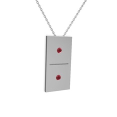 Domino Kolye - Kök yakut 18 ayar beyaz altın kolye (40 cm gümüş rolo zincir) #1dje3i