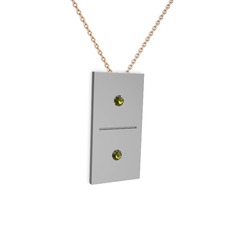 Domino Kolye - Peridot 18 ayar beyaz altın kolye (40 cm rose altın rolo zincir) #1emt4mz