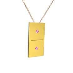 Domino Kolye - Pembe kuvars 14 ayar altın kolye (40 cm gümüş rolo zincir) #1enia0m