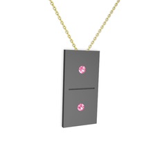 Domino Kolye - Pembe kuvars 925 ayar siyah rodyum kaplama gümüş kolye (40 cm altın rolo zincir) #1htp3zi