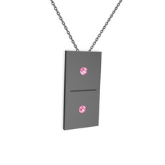 Domino Kolye - Pembe kuvars 925 ayar siyah rodyum kaplama gümüş kolye (40 cm gümüş rolo zincir) #1hzeuov